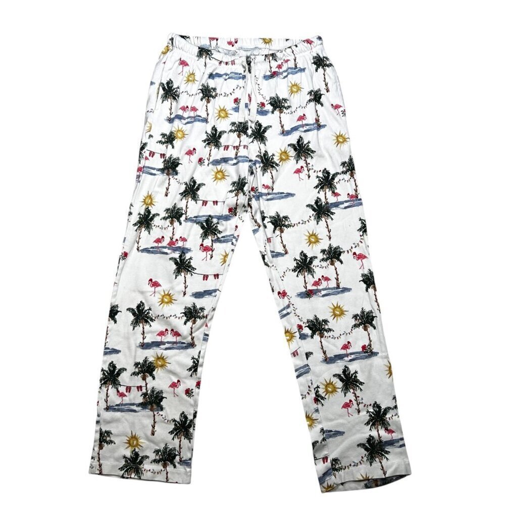 Burt’s Bees Large Women Tropical Christmas Pajama Pants Palm Trees Flamingo Loun